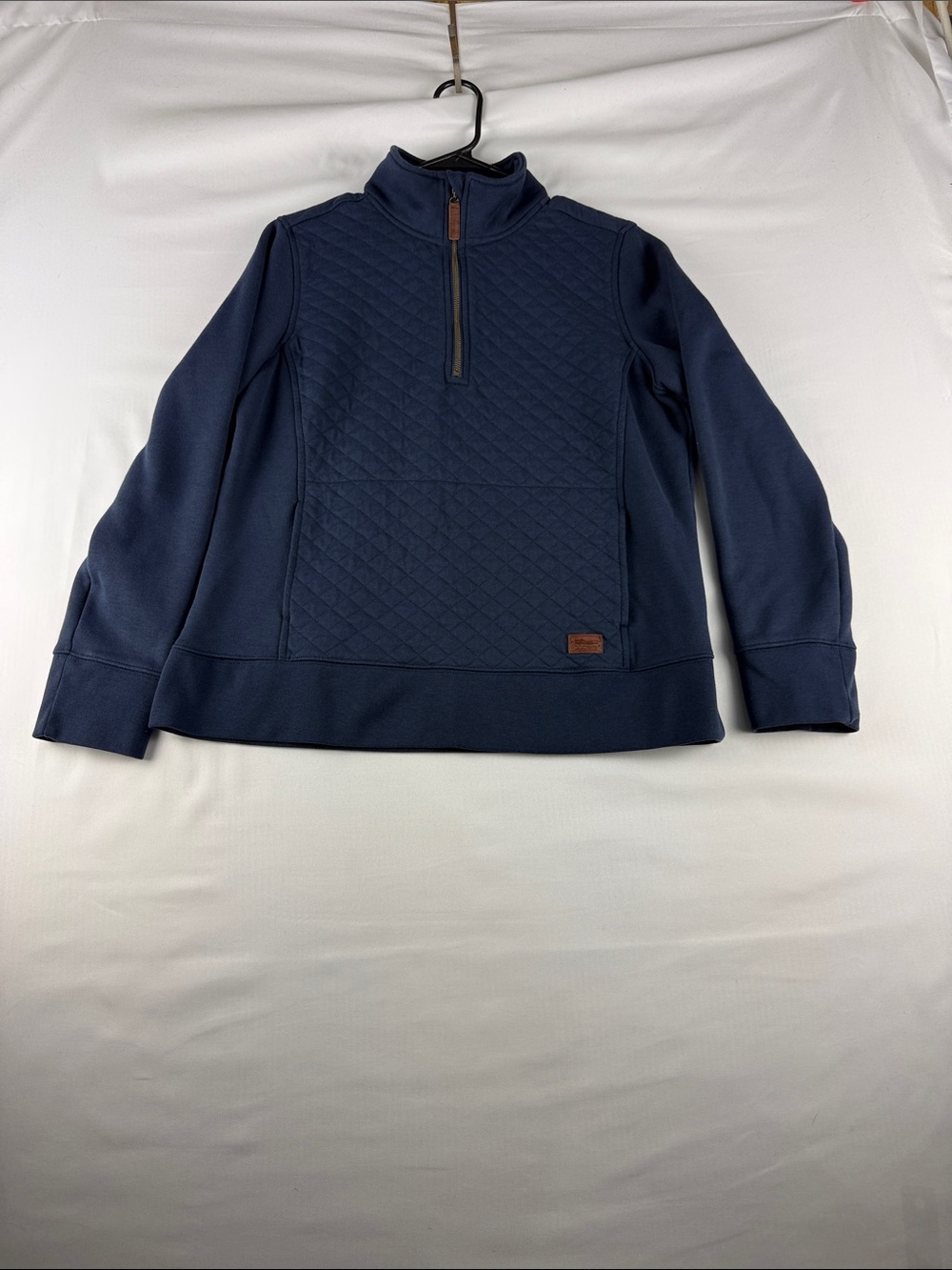 L.L.Bean Blue 1/4 Zip Sweatshirt Women's Medium Leather Pull Cotton Blend